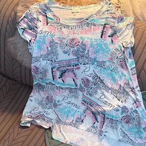 Cupio Pink & Aqua Rome Print Short Sleeve Tee